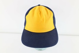 Vintage 90s Streetwear Blank Color Block Foam Snapback Hat Cap Navy Blue Gold - £19.79 GBP
