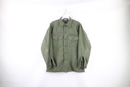 Vtg 70s Vietnam Era Mens 15.5 33 Sateen Cotton US Navy Seabees OG 107 Shirt USA - £78.41 GBP