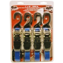 Blue 1&quot; x 10&quot; Rubber Handle Ratcheting Tie-Down Strap, (Pack of 4) Kit - £43.21 GBP
