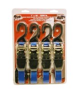 Blue 1&quot; x 10&quot; Rubber Handle Ratcheting Tie-Down Strap, (Pack of 4) Kit - £42.47 GBP