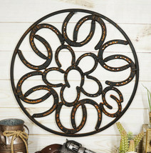 18&quot;D Rustic Western Lucky Horseshoes Collage in Floral Cutout Wall Sign Plaque - £33.56 GBP