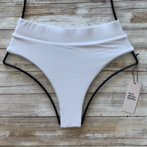 Two Piece Mafia White Ribbed High Waisted Ivanna Bikini Bottom (S) $75 Nwt - £27.44 GBP