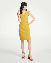 New Ann Taylor Mustard Yellow V-neck Ruffled Sleeve Lined Sheath Dress 6 Tall - £55.38 GBP