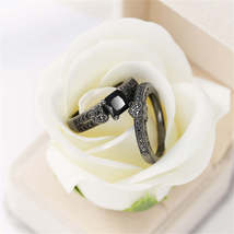 Black Crystal &amp; Black Cubic Zirconia Heart Princess-Cut Ring &amp; Pavé Band - £10.46 GBP