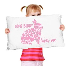 Some Bunny Loves Me Pillowcase Gift for Girls Pink Rabbit Cute Pillow Covering - £18.81 GBP