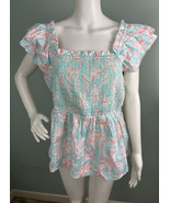 NWT Women&#39;s Vineyard Vines Sleeveless Seersucker Floral Smocked Top Sz XL - €67,97 EUR