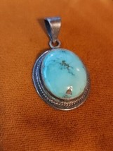 Beautiful 925 Sterling Silver and  Natural Turquoise Pendant Vintage - £71.65 GBP