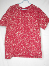 EUC Floral Scrub Top Size L Burgundy / Tan Medical Uniform - $25.98