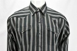 Vtg Panhandle Slim Black Gray Striped Western Snap Shirt Rockabilly 17.5 35 XL - £31.02 GBP