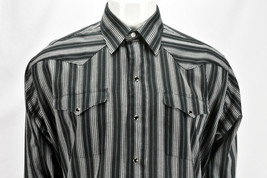 Vtg Panhandle Slim Black Gray Striped Western Snap Shirt Rockabilly 17.5 35 XL - £31.02 GBP