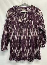 Lucky Brand Tunic Top Blouse Long Sleeve Purple Ivory 100% Cotton SM - £14.55 GBP