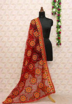 Red Mirror Embroidery Dupatta Indian Pakistani Ethnic Net Party Women Scarf - $29.92