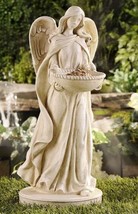 Angel Bird Feeder Statue Memorial Sentiment 18.7" High Poly Stone White Garden image 2