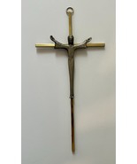 Vintage Brass Gold Tone Metal Crucifix 10&quot; Wall Hanging Jesus On The Cross - $16.78
