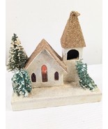 Vintage Putz Paper Christmas Church House Japan gold mica glitter cardboard - $760.27 MXN