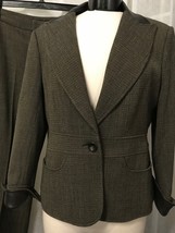 Linda Allard Women&#39;s Suit Ellen Tracy Brown Tweed Leather Trim Split Size 10 12 - £94.15 GBP