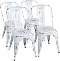 Stackable Chic Dining Bistro Cafe Side Chairs Set Of 4 (Distressed White) Furmax - £114.29 GBP