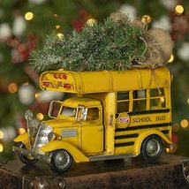 Zaer Ltd. Vintage Style Old Model 12&quot; Long School Bus with Christmas Tree on Roo - £48.07 GBP