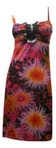 Ice Sea Silk Ladies Dress Button Ruffle-Split-Neck Floral Pink Size M - £23.22 GBP