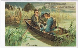 Postcard Everything Is Silent Couple In Boat ? Old Fashioned Love Reprod... - $2.77