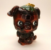 Vintage ceramic puppy Dog Piggy Bank Brown Glaze Unmarked no stopper 5.5&quot; tall - £11.97 GBP