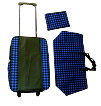 3 pc Gingham Blue collapsable Rolling Weekend Travel Luggage &amp; Carry On ... - £13.39 GBP
