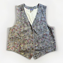 Vintage 90s NorthCrest Women&#39;s  floral Blue Denim Vest Prairie Cottagecore XL - £15.97 GBP