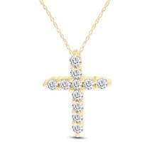 1 Ct Round Moissanite Cross Pendant Necklace 14K Gold Plated Sterling Silver - £95.82 GBP