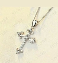 1.00Ct Simulated Diamond Cross Pendant Necklace 14k White Gold Plated For Womens - £69.12 GBP