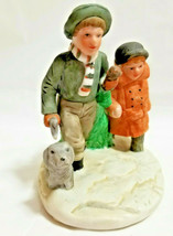 &#39;Bringing Home The Christmas Tree&#39; Porcelain Figurine 1986 Kids &amp; Dog Museum Art - £20.25 GBP