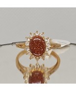 Vtg Goldstone Cocktail Ring 18k Gold Plated Starburst Halo CZ Size 10 NOS - €26,04 EUR