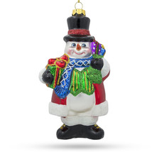 Snowman in a Black Hat Glass Christmas Ornament 5.5 Inches - £29.70 GBP