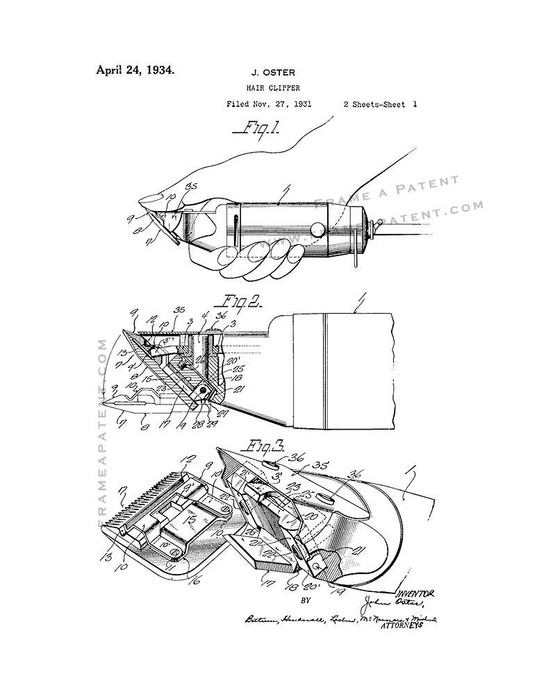 Hair Clipper Patent Print - White - $7.95 - $40.95
