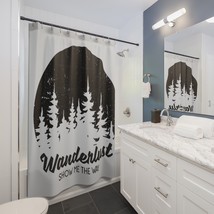 Black and White Wanderlust Pine Forest Nature Shower Curtain Unisex - £49.30 GBP