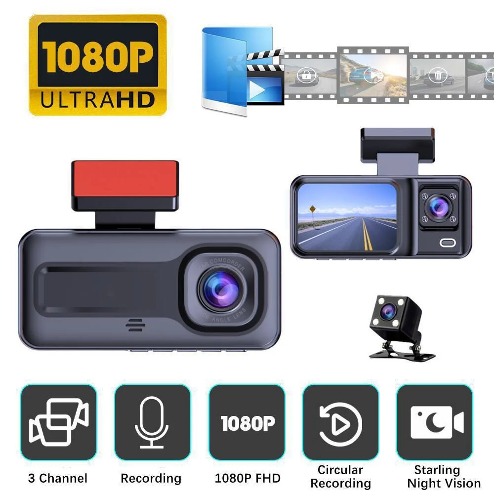 3 Lens Car Dvr Dash Cam 1080P Car Dash Cam Infrared Night Vision Hidden - £32.01 GBP+