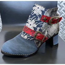 Fashion Vintage Splicing Printed Ankle Boots for Women Shoes Woman PU Le... - £30.76 GBP