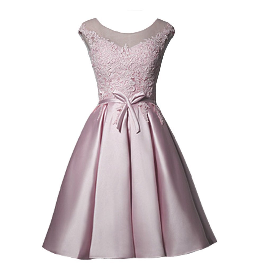 Kivary Lace Sheer Bateau Short Plus Size Sash Prom Homecoming Dresses Cocktail G