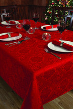 Vintage Christmas Holiday Red Damask Poinsettia Diamond Table Cloth  - $79.00