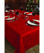 Vintage Christmas Holiday Red Damask Poinsettia Diamond Table Cloth  - $79.00