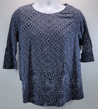 L2) Lucky Brand Woman Paisley Blue Flare 3/4 Sleeve Shirt Top 1X - $145.76 MXN