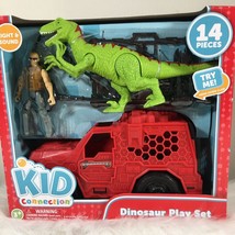 Kid Connection Green Dinosaur Play Set-14 Pieces Raptor Jeep Light &amp; Sound - £14.01 GBP