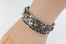 Vtg Sterling Silver Egyptian Pharaoh Lotus Flower Snake Bangle Bracelet 42.0g - £381.25 GBP