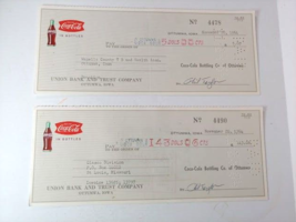 1964 Ottumwa Iowa Coca Cola Bottling Co Bank Check pair Coke Radar MASH - $19.75