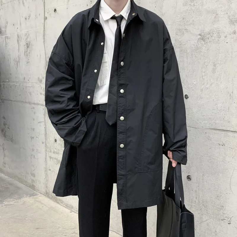  Korean Style Trench Men&#39;s Fashion Solid Color Casual Long Coat Men Streetwear W - £160.65 GBP