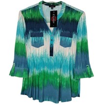NWT Cocomo Size XL Blue Multi Color Abstract Print Pintuck 3/4 Sleeve Top - $34.99