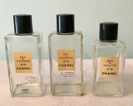 Vtg Lot of 3 Paris CHANEL #19 Eau de Cologne Toilette EMPTY Glass Perfume Bottle - $29.99