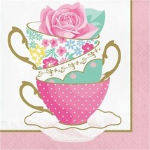 Floral Tea Party Teacup Lunch Napkins Paper 16 Pack Birthday Party Tableware - £12.64 GBP