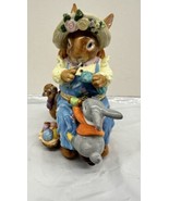 Easter trinket box/ vintage CWC Ceramic jewerly / knitting bunny mother ... - $25.21