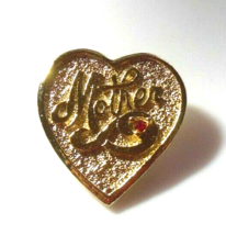 Vintage Signed Gerry's Gold-tone Heart Mother Brooch W/Red Rhinestone - $13.99