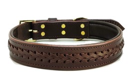 STG Genuine Leather Braided Soft Padded Luxury Dog Collar For All Type Dog Brown - £35.58 GBP